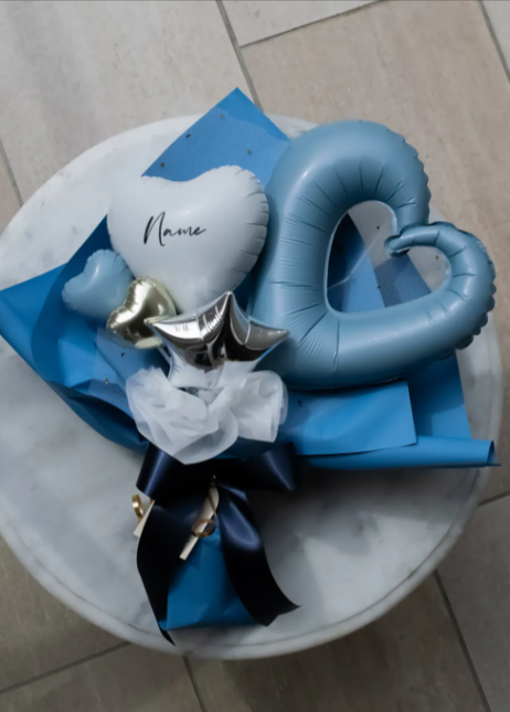 【卒業バルーンブーケ】 バルーンブーケくすみブルー _ ラッピーのバルーン電報