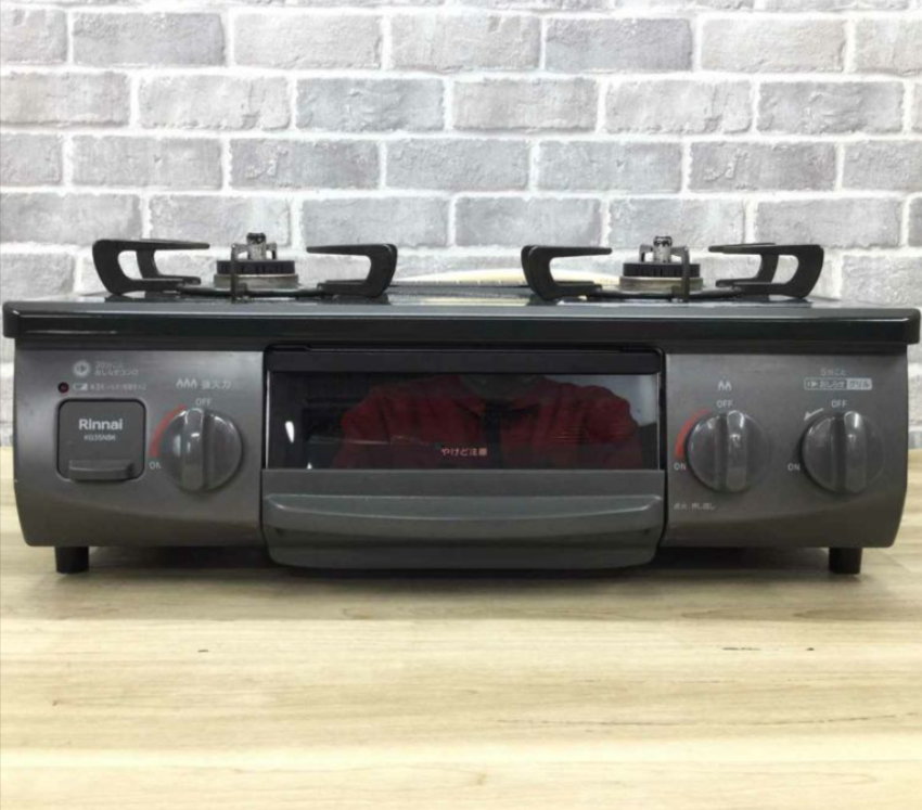 リンナイ ガスコンロ 都市ガス 約56cm幅 水無片面グリル 左強火力 KG35NBKL 2023年製 _ リユース家電Happy