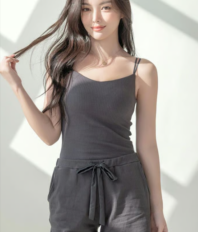 《ナチュ盛りtype》「ブラモネ」リブキャミ浅V型&ショートパンツセット ノンワイヤー _ 【公式】下着・ランジェリーの tu-hacci（ツーハッチ）通販サイト