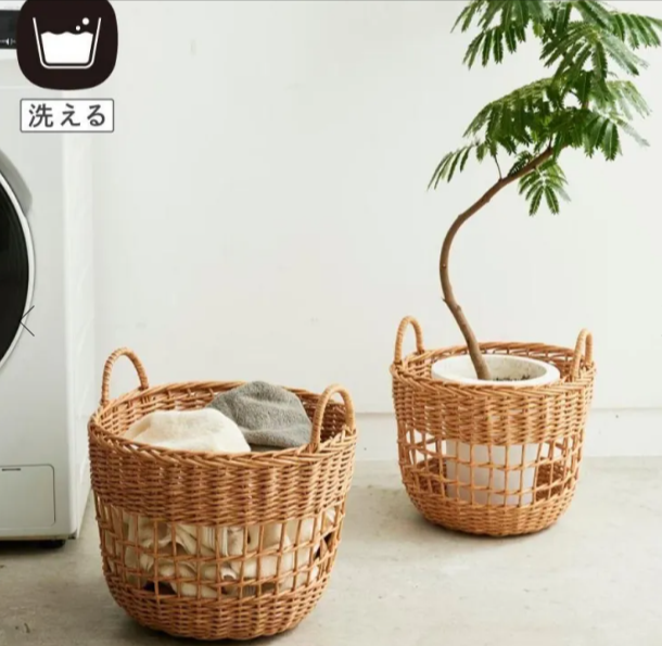 ナチュラルラウンドバスケット _ 持ち手付き - globe(グローブ) Luxury Bath & Home Shop