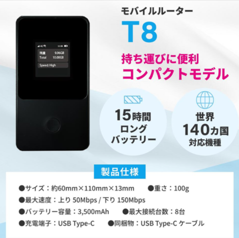 限定色【T8ブラック】リチャージWiFi スターターキット 国内1GB付き_365日間モデル _ ギガ付きモバイルルーター _ 【公式】リチャージモバイル WiFi SIM
